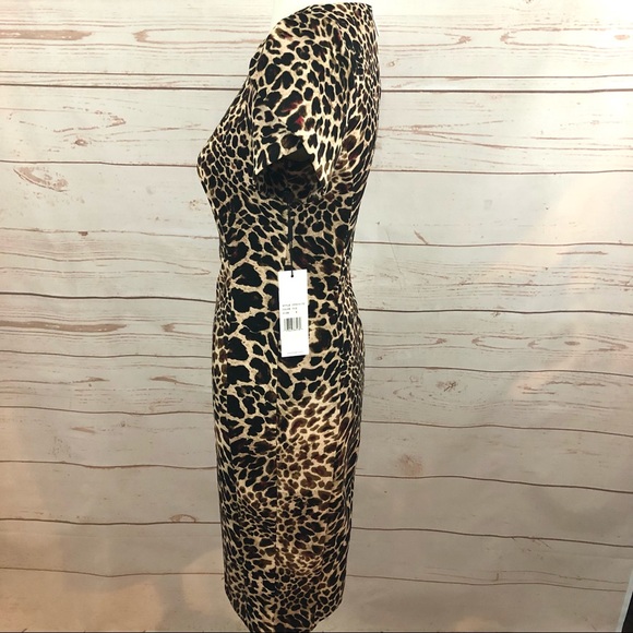 NWT Calvin Klein Puffy Tulip Sleeve Leopard Cheetah Sheath Dress - Picture 6 of 10